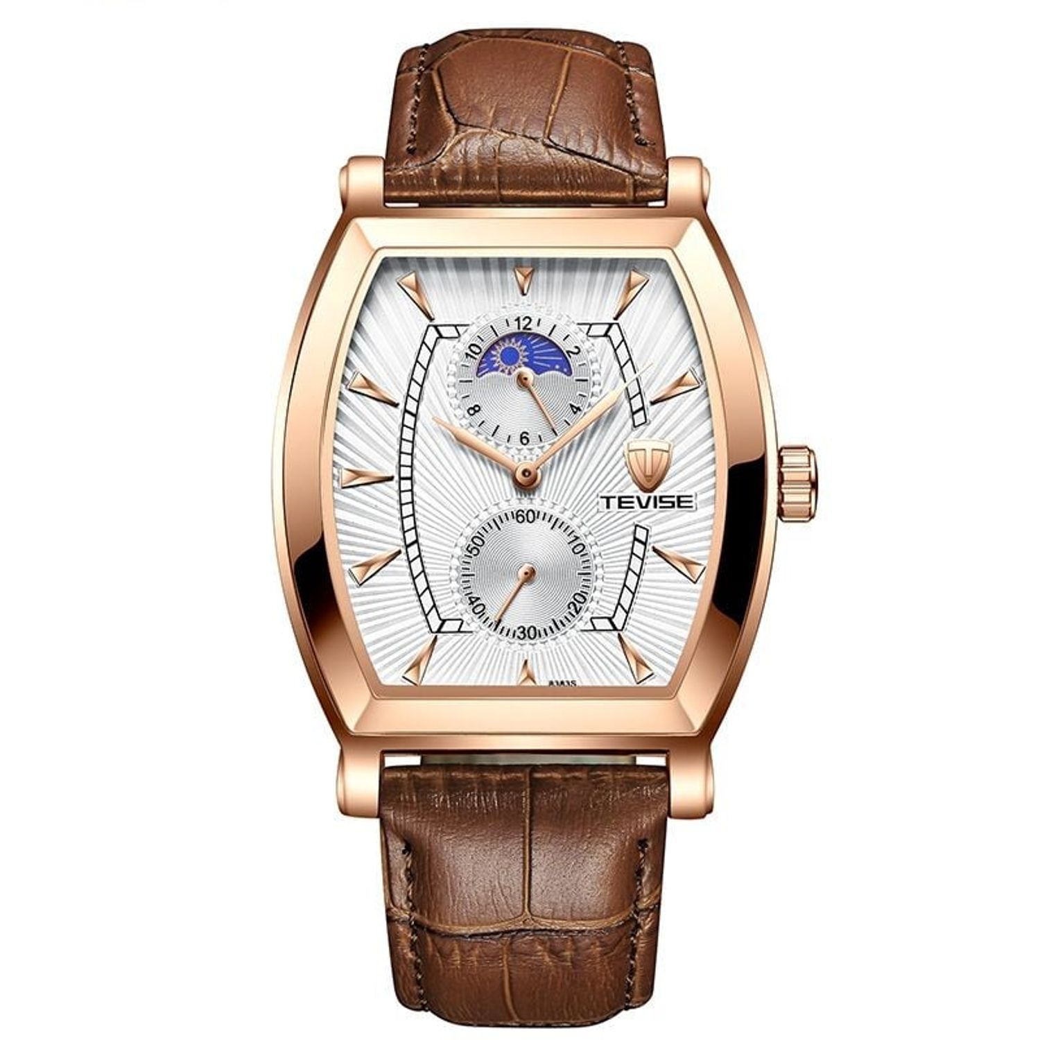 Ceas de mana barbatesc Tevise Quartz Clasic Elegant Piele Auriu/Alb fotografia produsului
