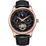 Ceas mecanic automatic barbatesc Lige, Clasic, Elegant, Curea din piele, Rezistent la apa, Negru rose fotografia produsului