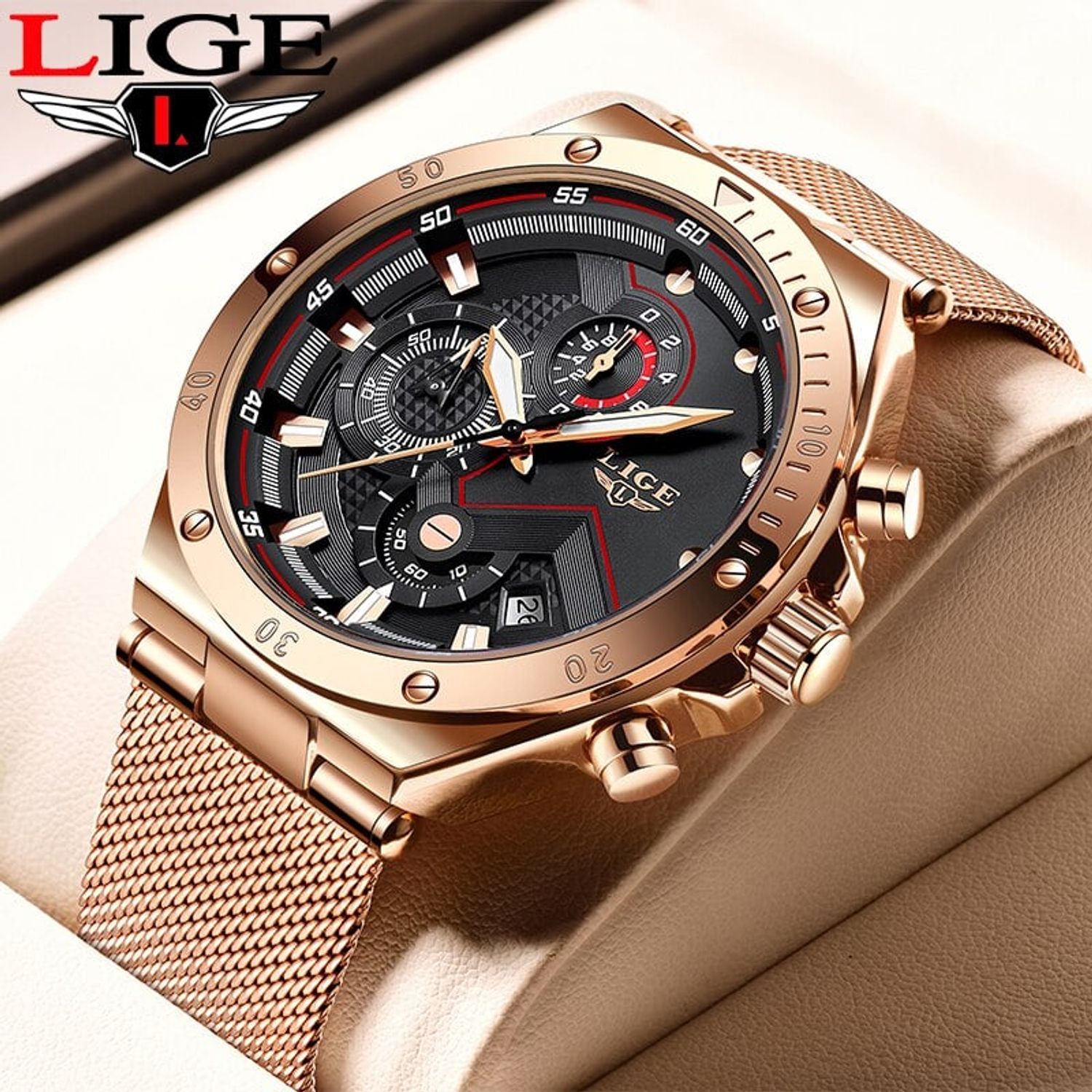 Ceas barbatesc de mana Lige Cronograf Casual Analog Elegant Quartz fotografia produsului View 3 L