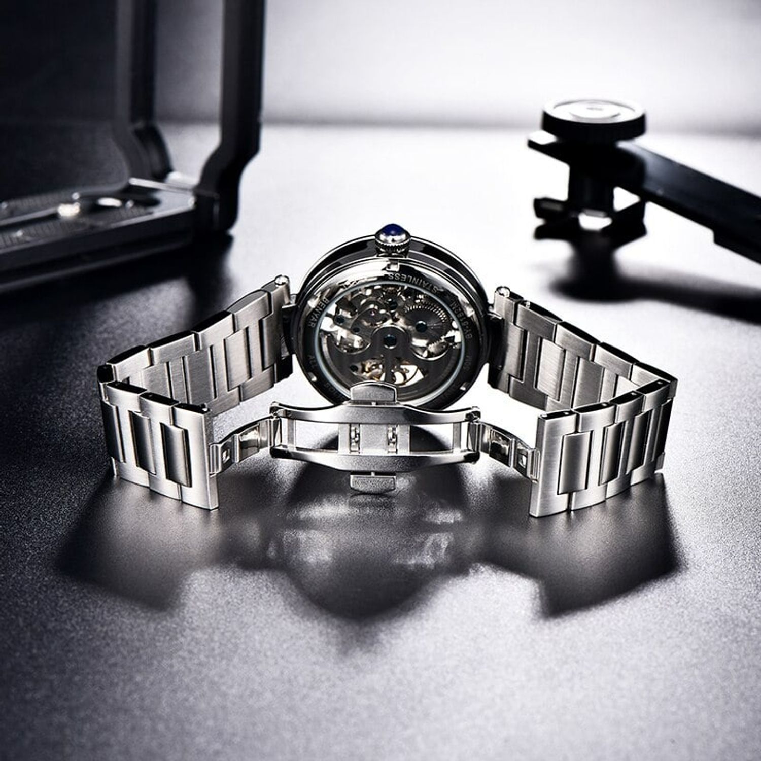 Ceas barbatesc Benyar Mecanic Automatic Skeleton Analog Otel fotografia produsului View 3 L