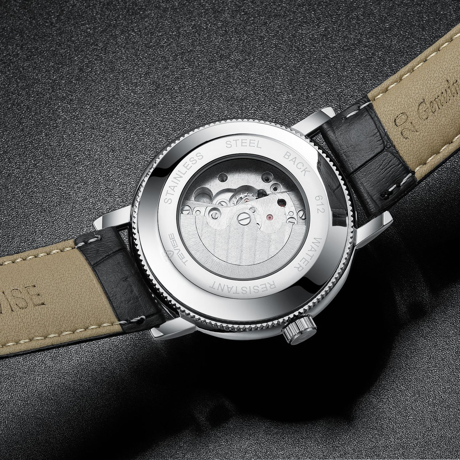 Ceas barbatesc de mana Tevise Mecanic Automatic Analog Elegant Business Piele Argintiu fotografia produsului View 3 L
