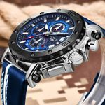 Ceas barbatesc de mana Lige Cronograf Elegant Luxury Analog Quartz Curea din piele naturala fotografia produsului View 5 S