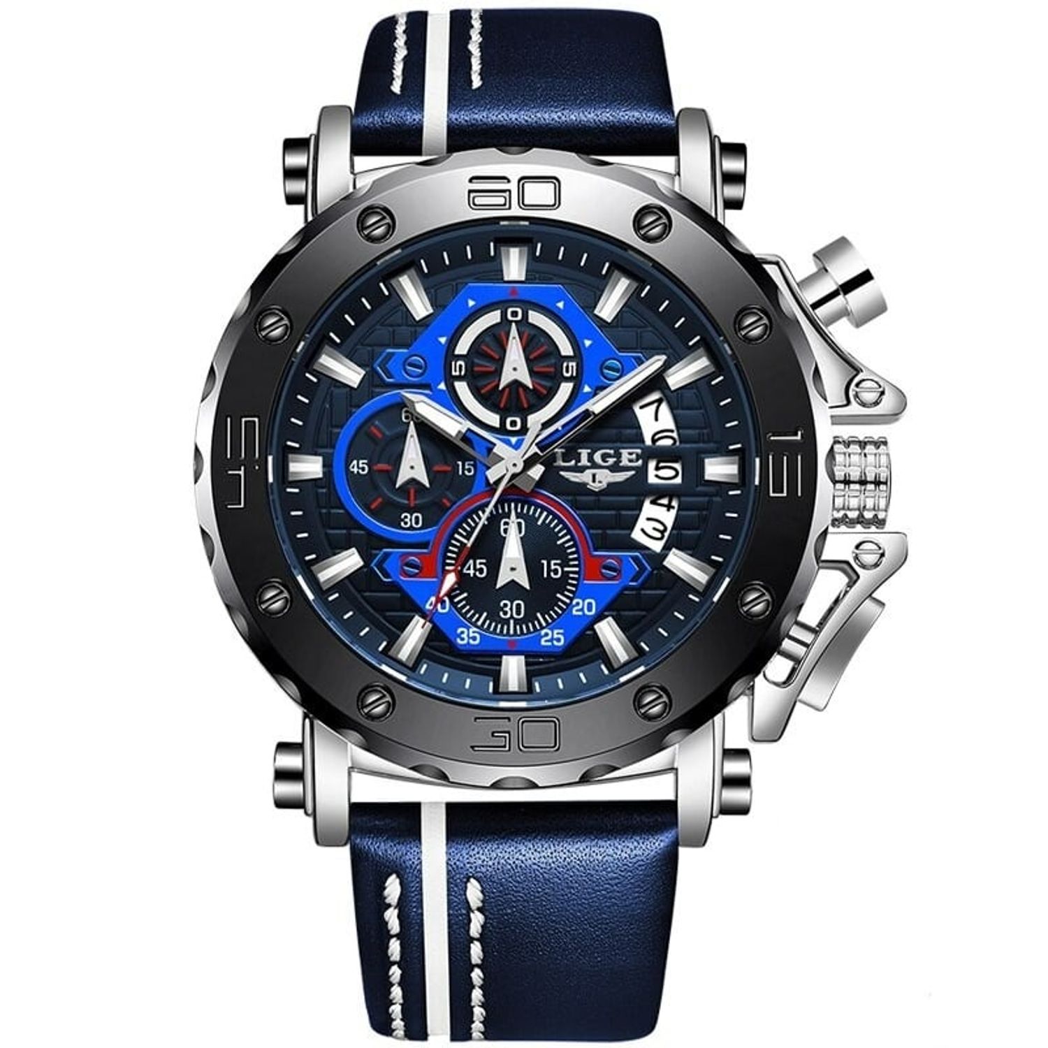 Ceas barbatesc de mana Lige Cronograf Elegant Luxury Analog Quartz Curea din piele naturala fotografia produsului