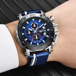 Ceas barbatesc de mana Lige Cronograf Elegant Luxury Analog Quartz Curea din piele naturala fotografia produsului View 6 S