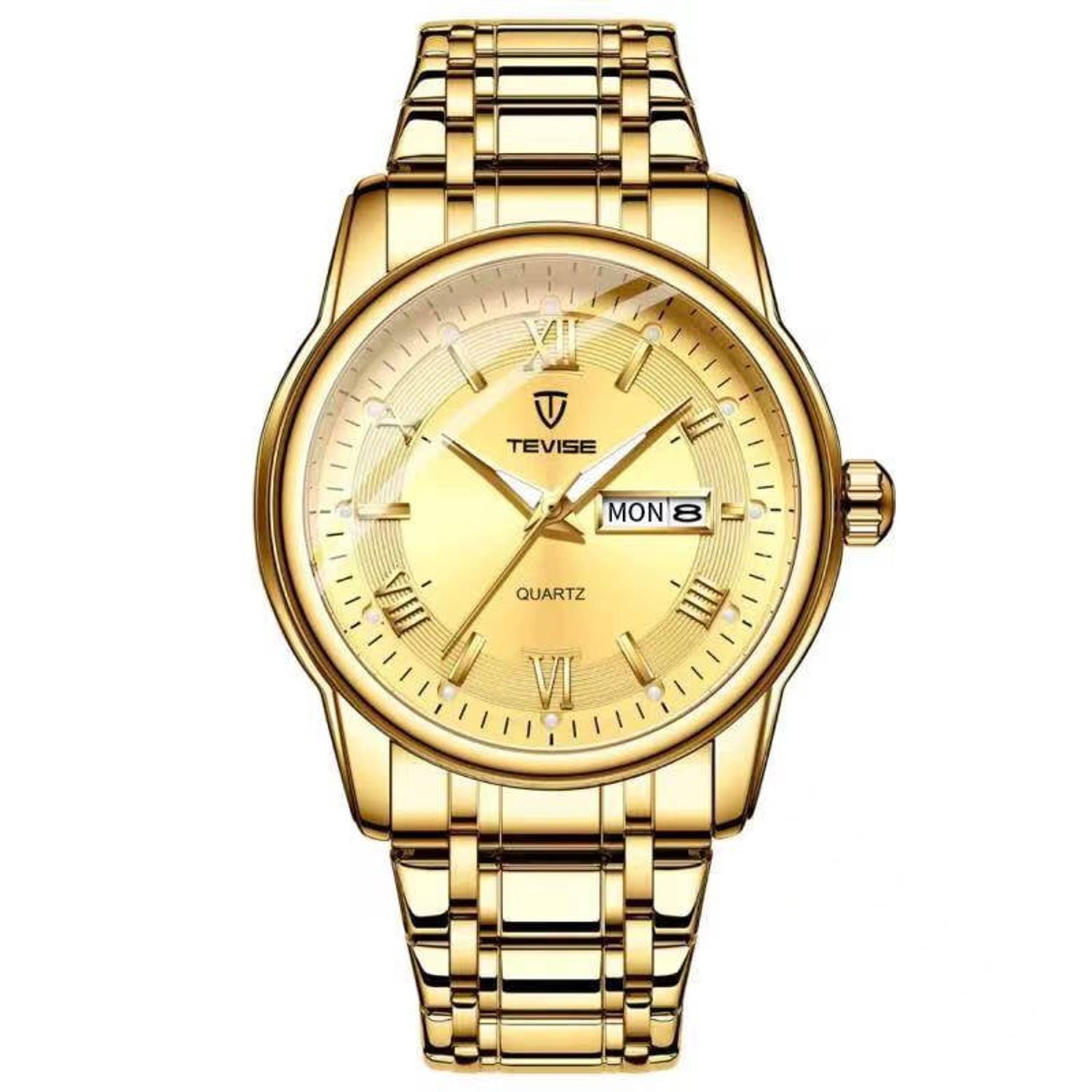 Ceas de mana barbatesc Tevise Casual Elegant Quartz Analog Auriu fotografia produsului