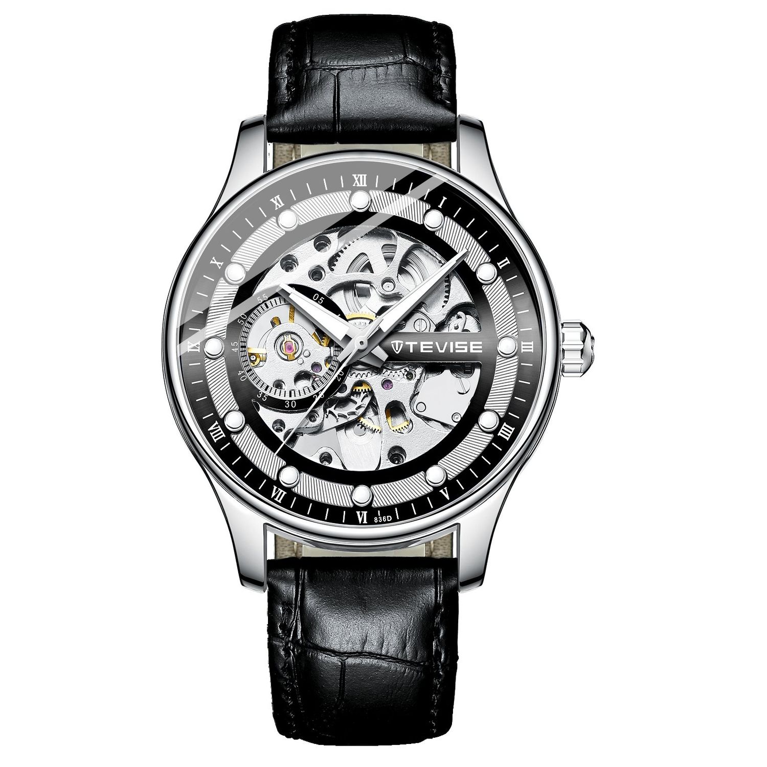 Ceas barbatesc de mana Tevise Mecanism Automatic Analog Elegant Business Piele fotografia produsului