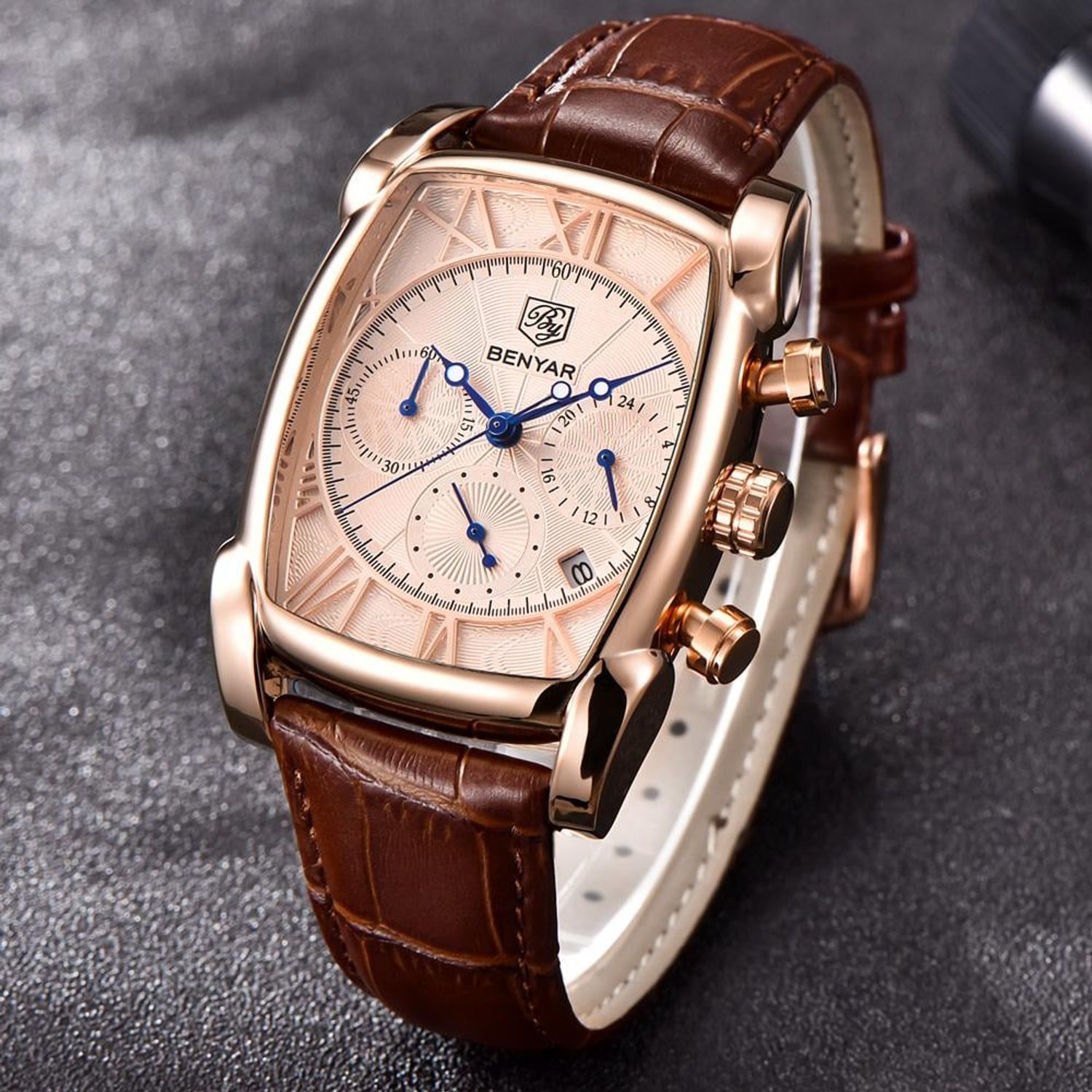 Ceas barbatesc Benyar Luxury Elegant Quartz Curea Din Piele Auriu fotografia produsului View 2 L