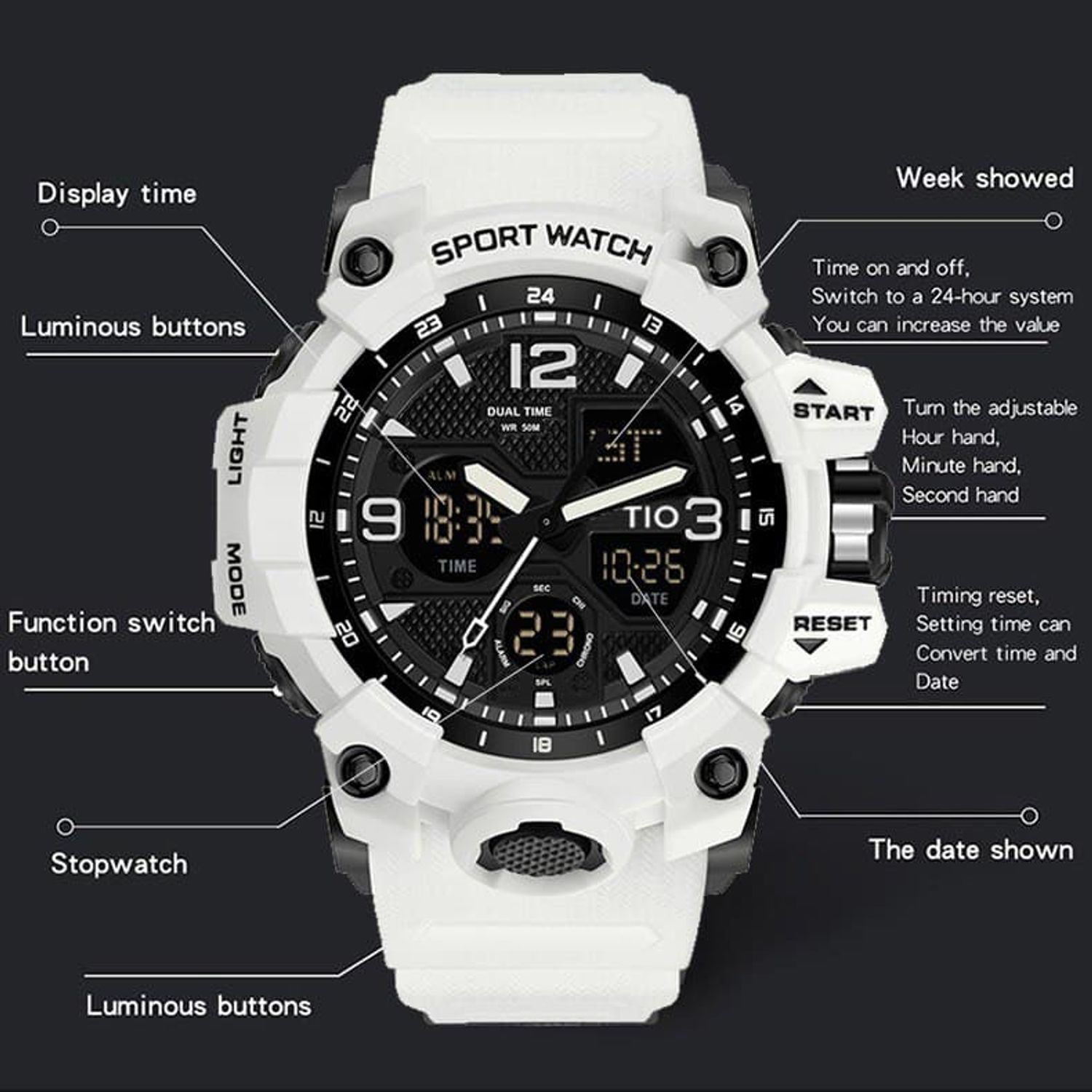 Ceas copii TIO Stil Militar Army Digital Analog Sport Rezistenta la apa 5 ATM fotografia produsului View 4 L