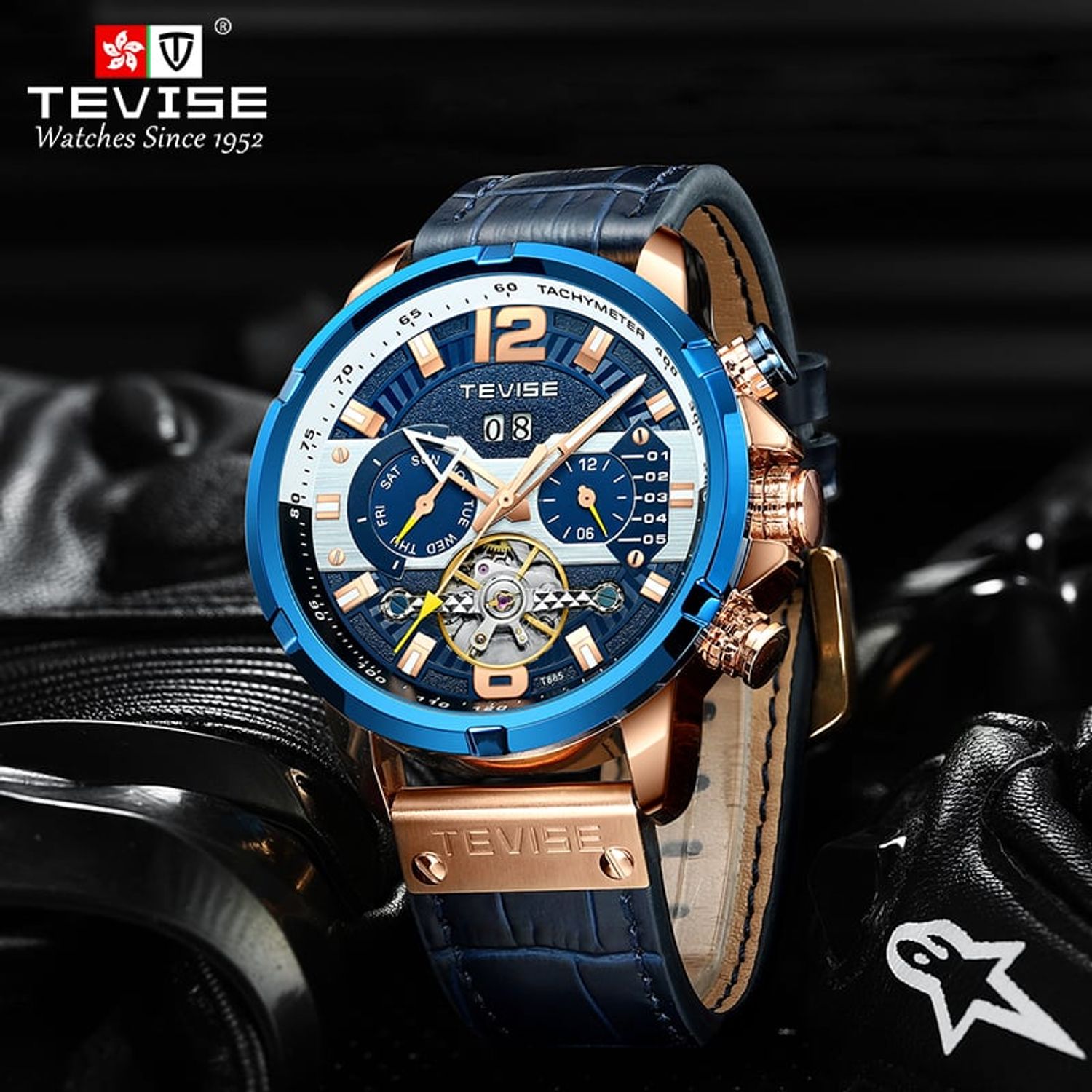 Ceas de mana barbatesc Tevise Mecanic Automatic Self Wind Luxury Fashion Elegant fotografia produsului View 2 L