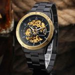 Ceas brabatesc Winner, bratara din otel inoxidabil neagra, rezistent la zgarieturi, automatic fotografia produsului View 4 S