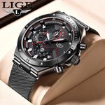 Ceas barbatesc de mana Lige Cronograf Casual Analog Elegant Quartz Negru fotografia produsului View 2 S
