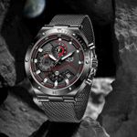 Ceas barbatesc de mana Lige Cronograf Casual Analog Elegant Quartz Negru fotografia produsului View 4 S
