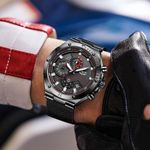 Ceas barbatesc de mana Lige Cronograf Casual Analog Elegant Quartz Negru fotografia produsului View 3 S