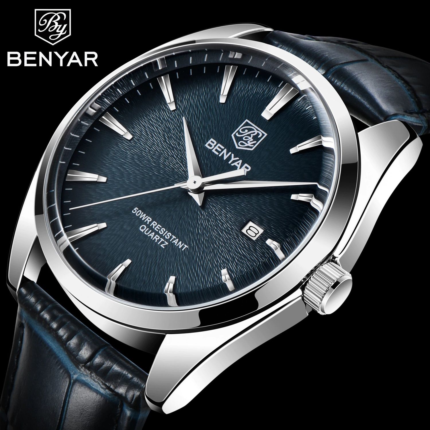Ceas barbatesc Benyar Elegant Fashion Mecanism Quartz Curea Din Piele fotografia produsului View 2 L