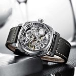 Ceas de mana barbati Tio Mecanic Automatic Skeleton Clasic Luxury Elegant Argintiu fotografia produsului View 2 S