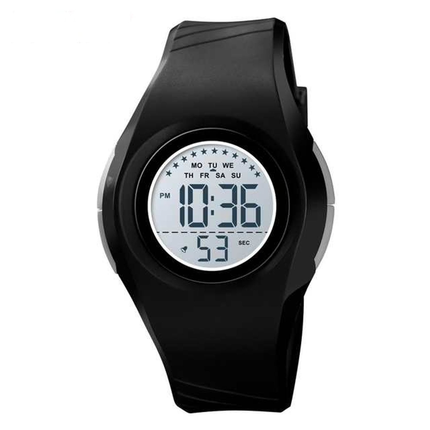 Ceas copii Skmei, Sport, Rezistent la apa, 5 ATM, Alarma, Lumina de fundal, Cronometru, Calendar, Digital, Negru fotografia produsului