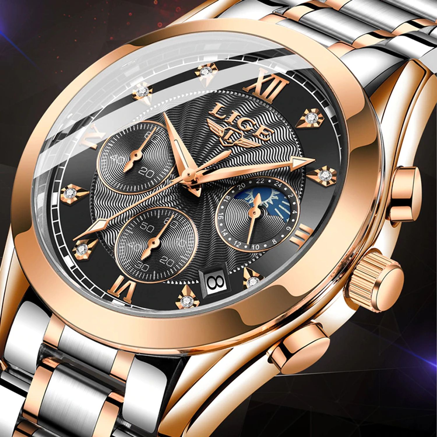 Ceas de mana dama Lige Casual Mecanism Quartz Afisaj Analog Fashion Argintiu/Auriu fotografia produsului View 3 L