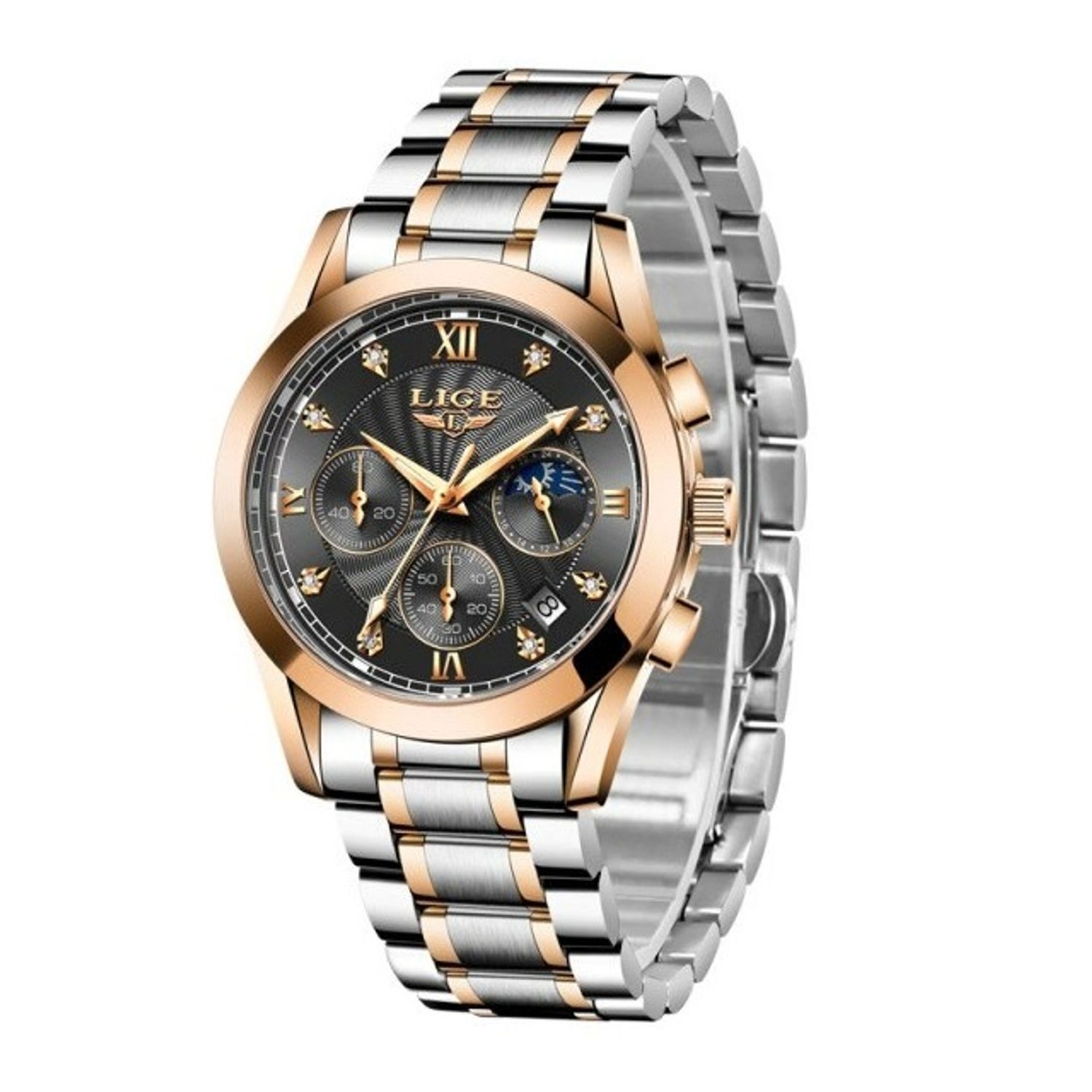 Ceas de mana dama Lige Casual Mecanism Quartz Afisaj Analog Fashion Argintiu/Auriu fotografia produsului