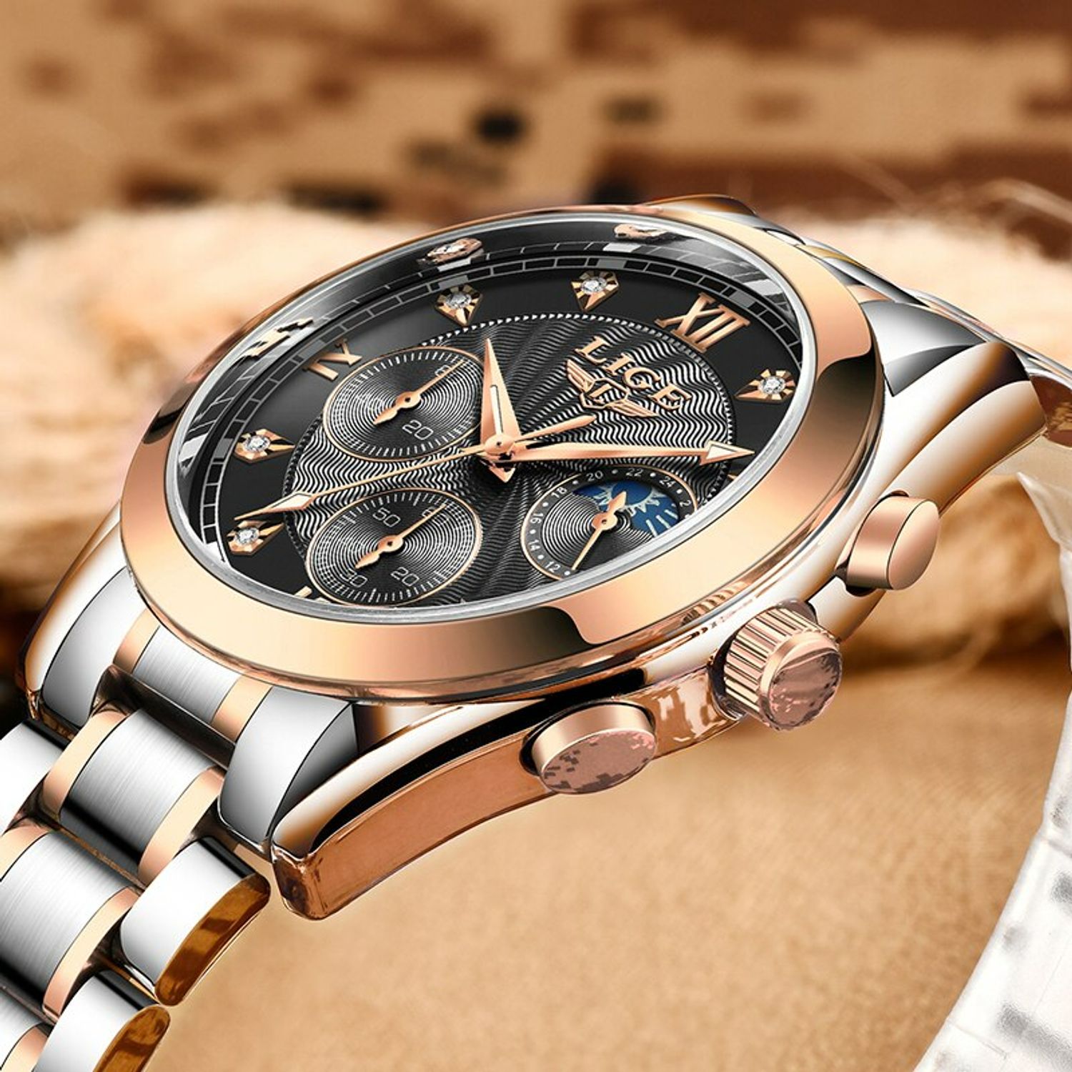 Ceas de mana dama Lige Casual Mecanism Quartz Afisaj Analog Fashion Argintiu/Auriu fotografia produsului View 5 L