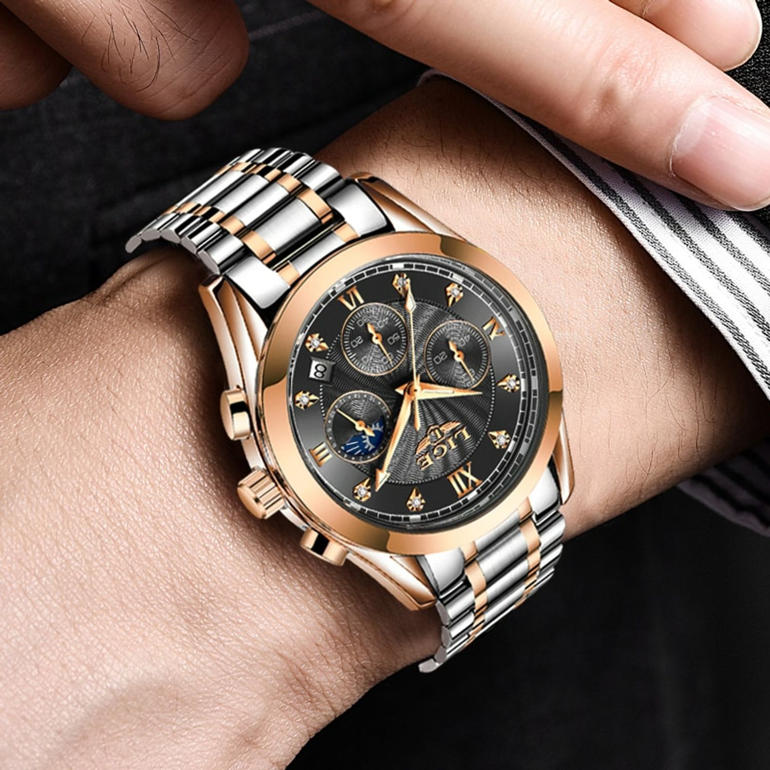 Ceas de mana dama Lige Casual Mecanism Quartz Afisaj Analog Fashion Argintiu/Auriu fotografia produsului View 6 L