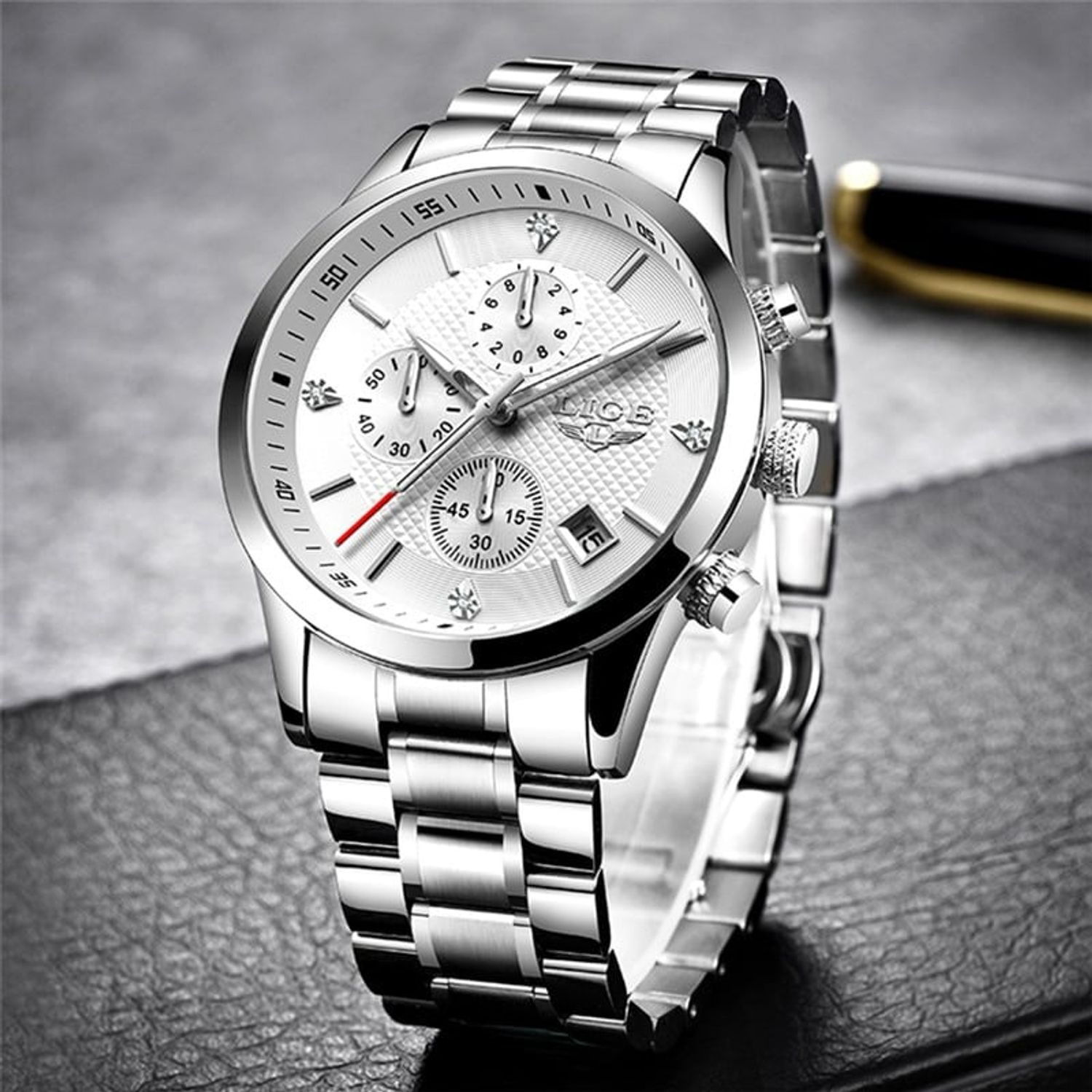 Ceas de mana barbatesc Lige Elegant Cronograf Casual Afisaj Analog Mecanism Quartz fotografia produsului View 4 L