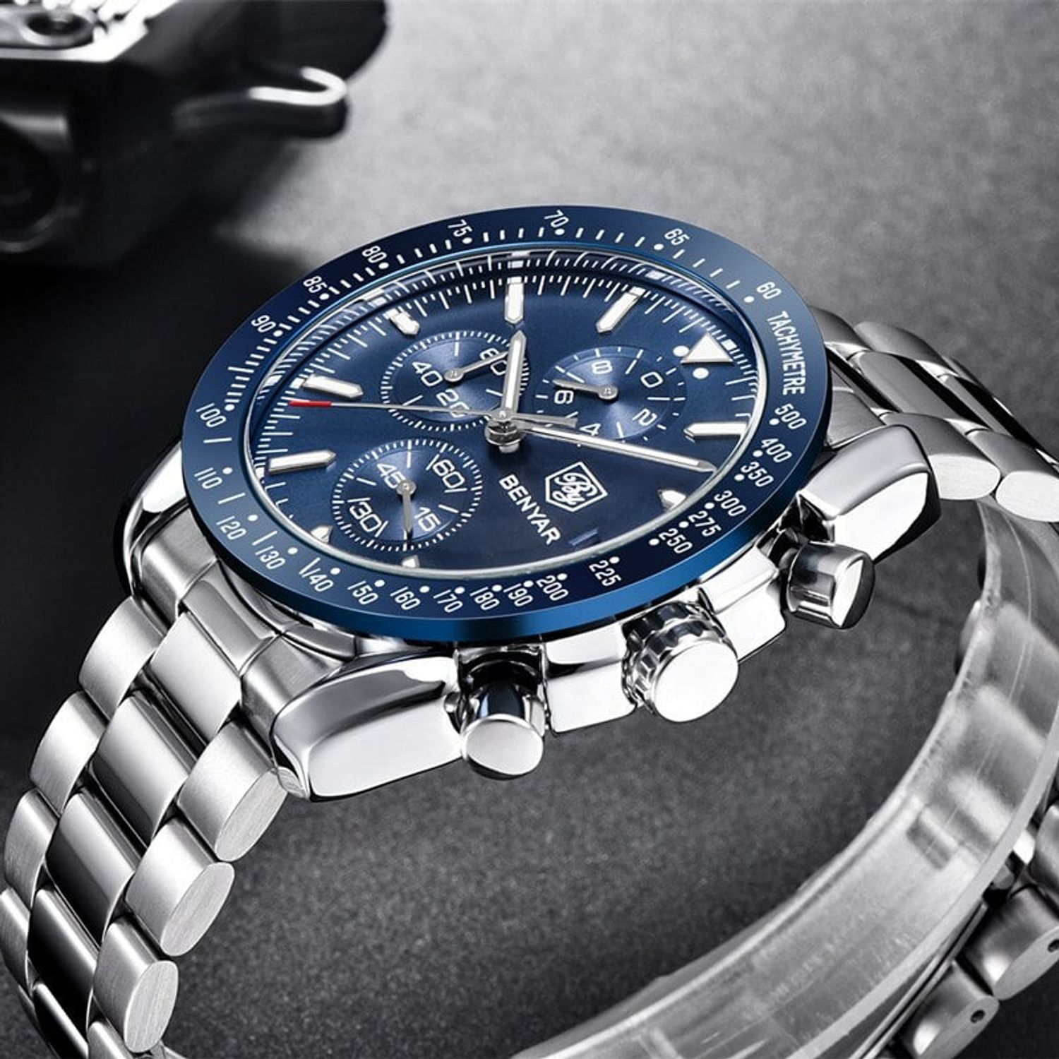 Ceas barbatesc Benyar Cronograf Quartz Luxury Business fotografia produsului View 5 L