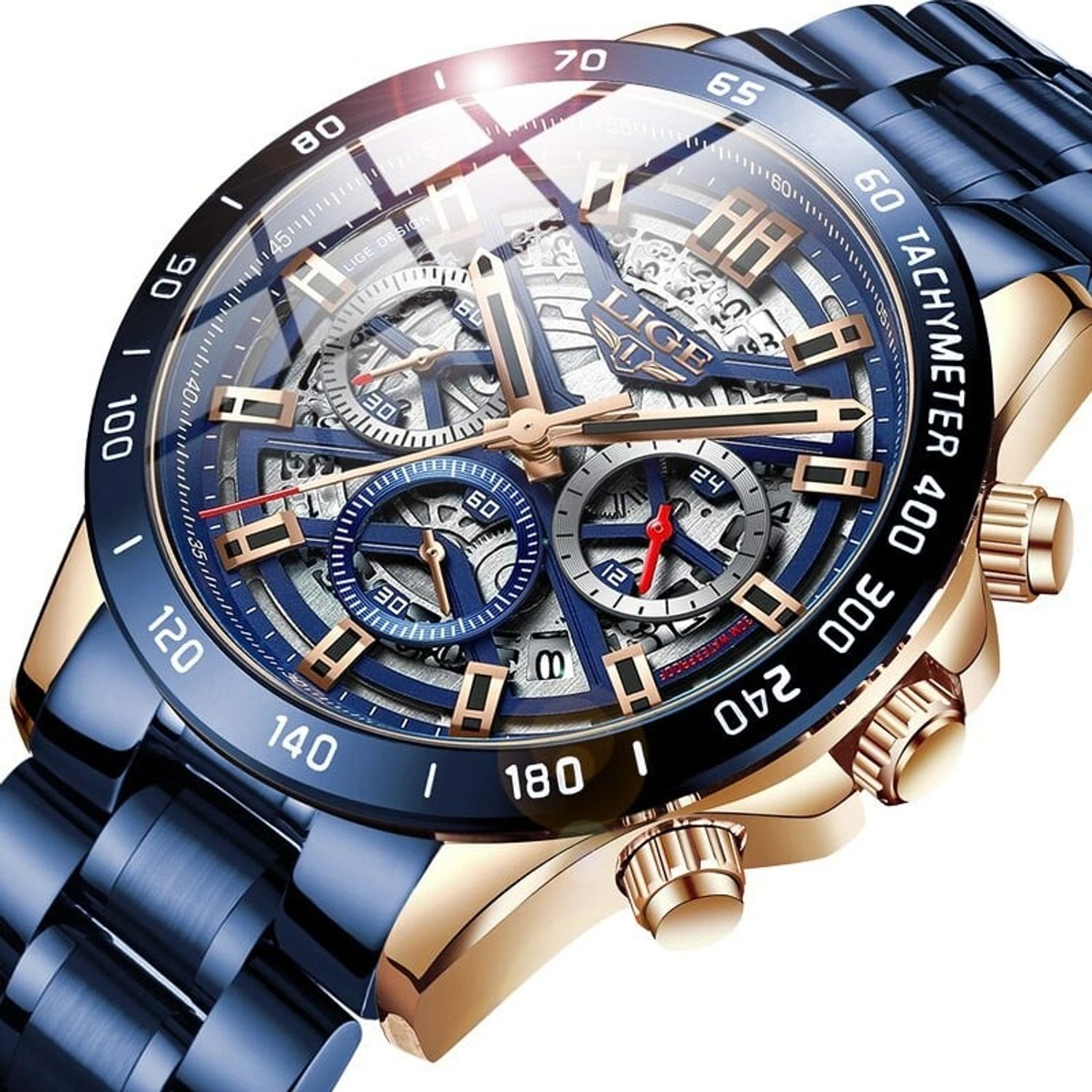 Ceas barbatesc Lige Elegant Luxury Quartz Cronograf Afisaj Analog fotografia produsului View 2 L