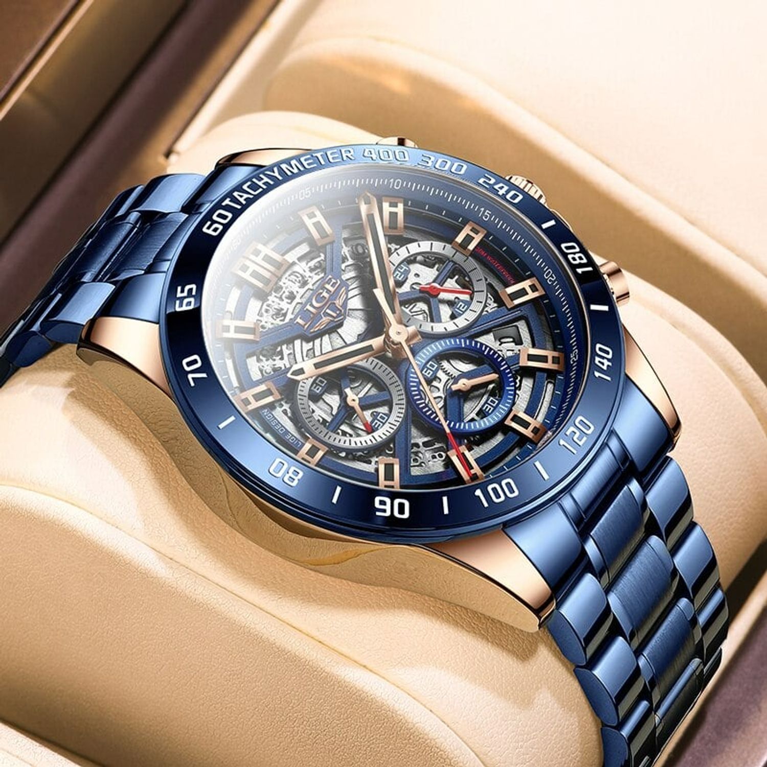 Ceas barbatesc Lige Elegant Luxury Quartz Cronograf Afisaj Analog fotografia produsului View 4 L