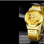 Ceas barbatesc de mana Tevise Elegant Casual Dragon Mecanic Automatic Auriu fotografia produsului View 4 S