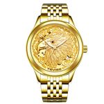 Ceas barbatesc de mana Tevise Elegant Casual Dragon Mecanic Automatic Auriu fotografia produsului
