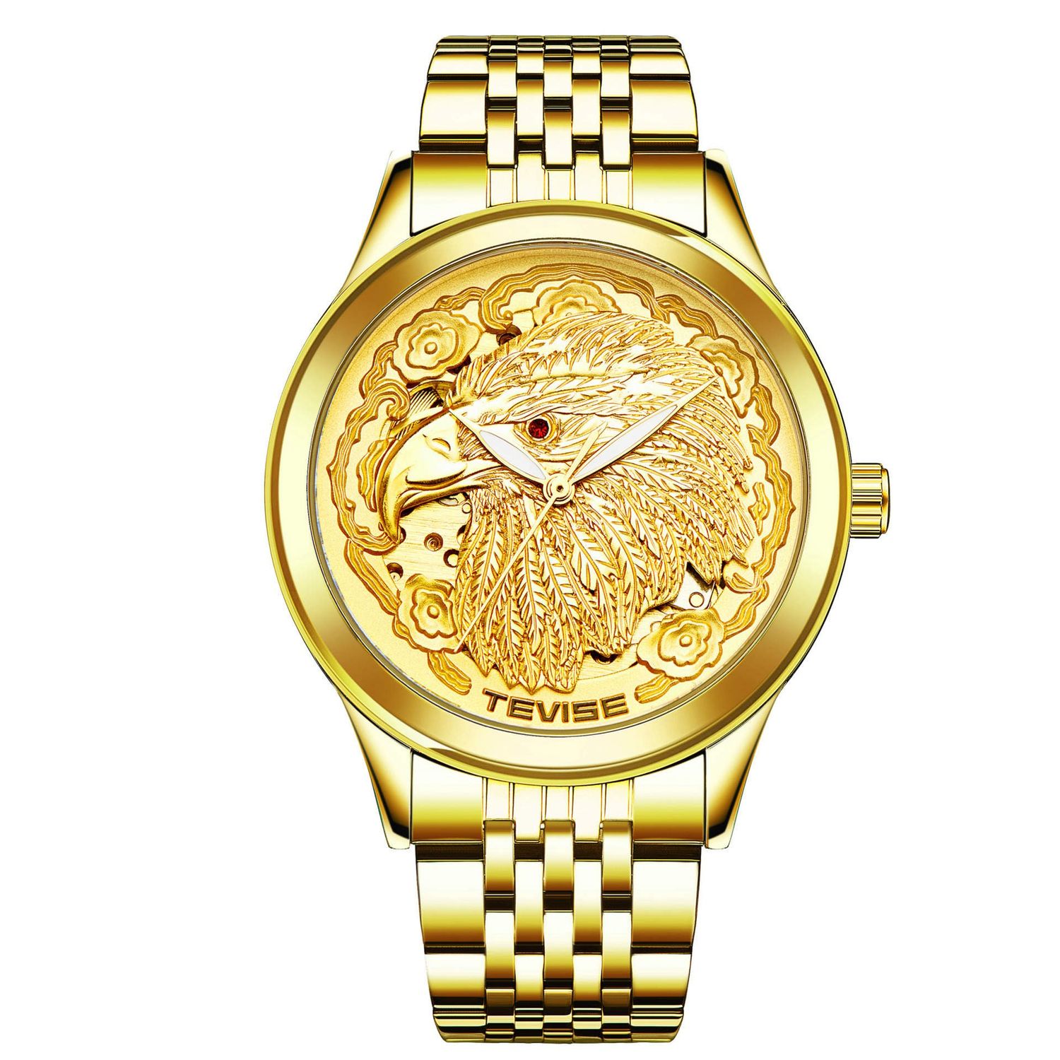 Ceas barbatesc de mana Tevise Elegant Casual Dragon Mecanic Automatic Auriu fotografia produsului