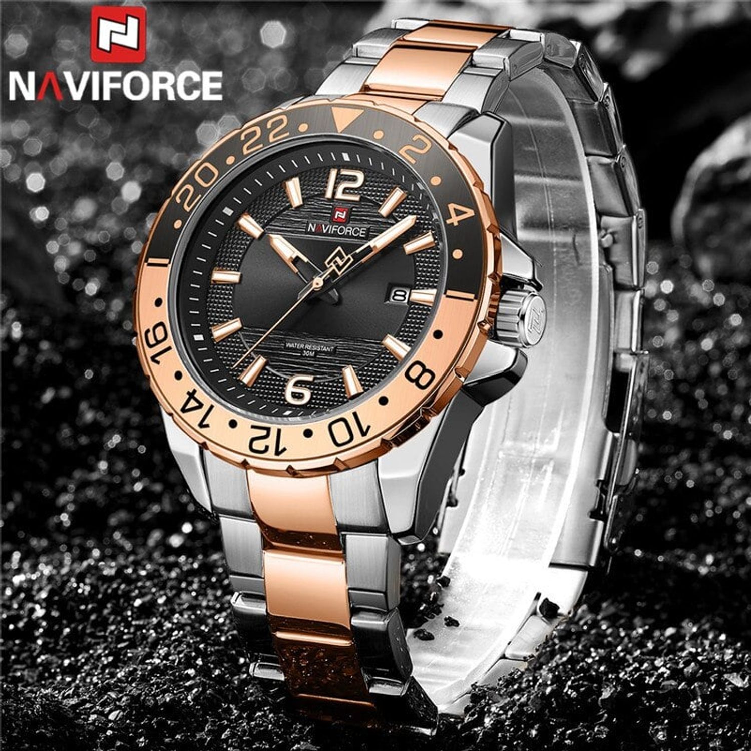 Ceas barbatesc de mana Naviforce Elegant Luxury Analog Quartz Business fotografia produsului View 6 L