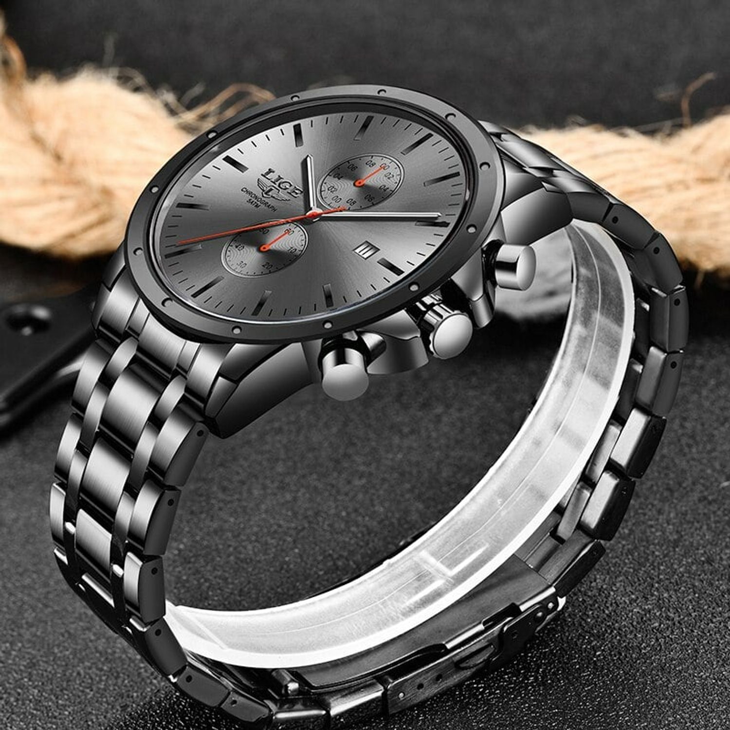Ceas de mana barbati Lige Elegant Analog Luxury Quartz Cronograf fotografia produsului View 3 L