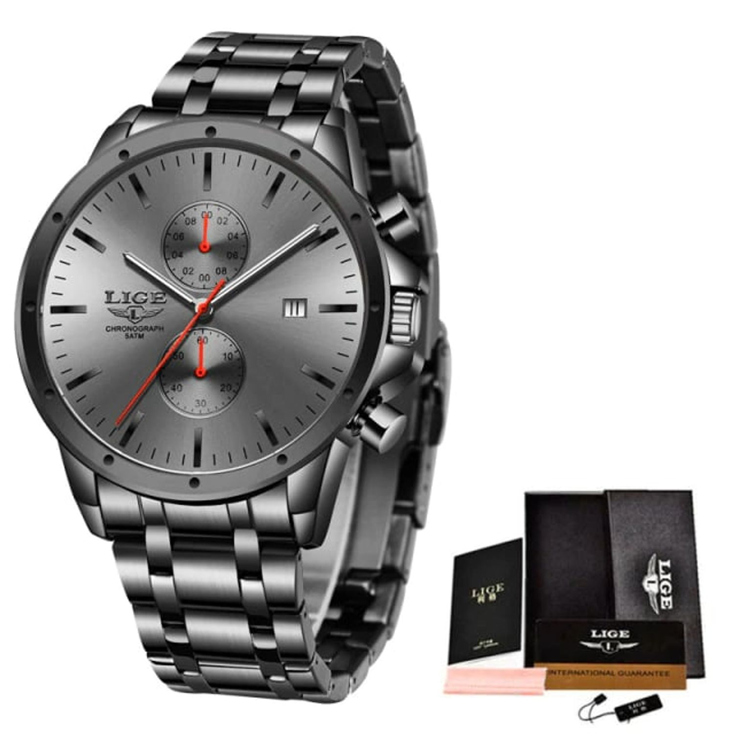 Ceas de mana barbati Lige Elegant Analog Luxury Quartz Cronograf fotografia produsului View 4 L