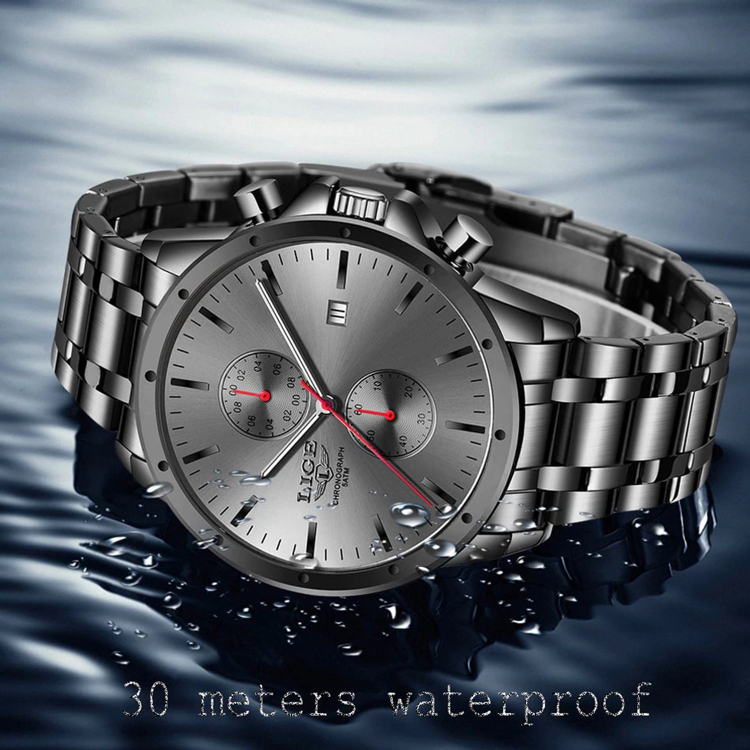Ceas de mana barbati Lige Elegant Analog Luxury Quartz Cronograf fotografia produsului View 5 L