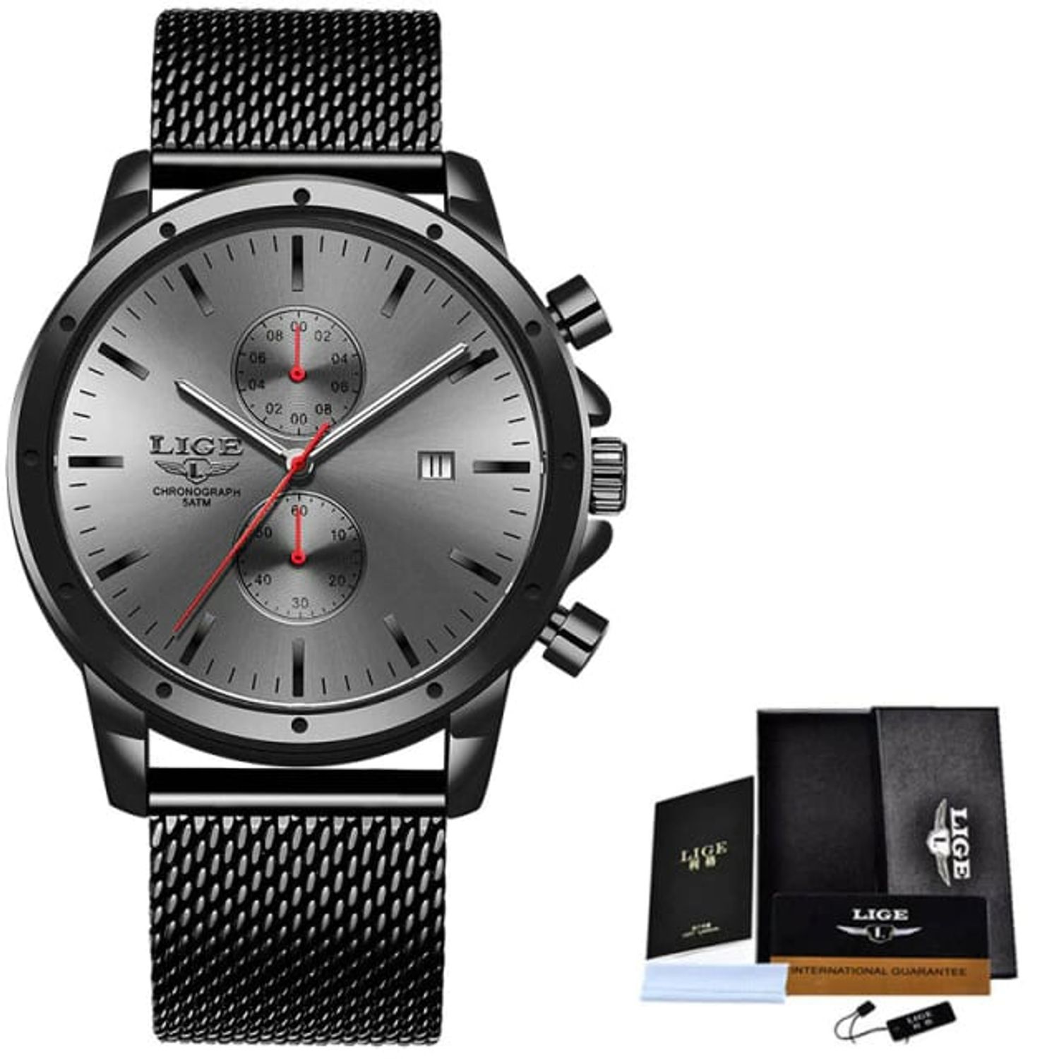 Ceas de mana barbati Lige Elegant Analog Luxury Quartz Cronograf fotografia produsului View 2 L