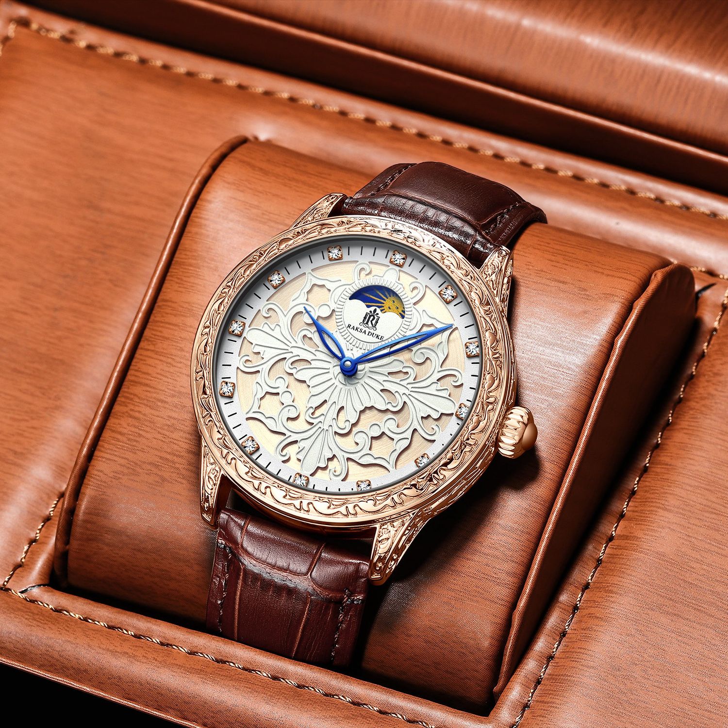 Ceas barbatesc de mana Raksa Duke Mecanic Automatic Elegant Luxury Analog Piele fotografia produsului View 5 L