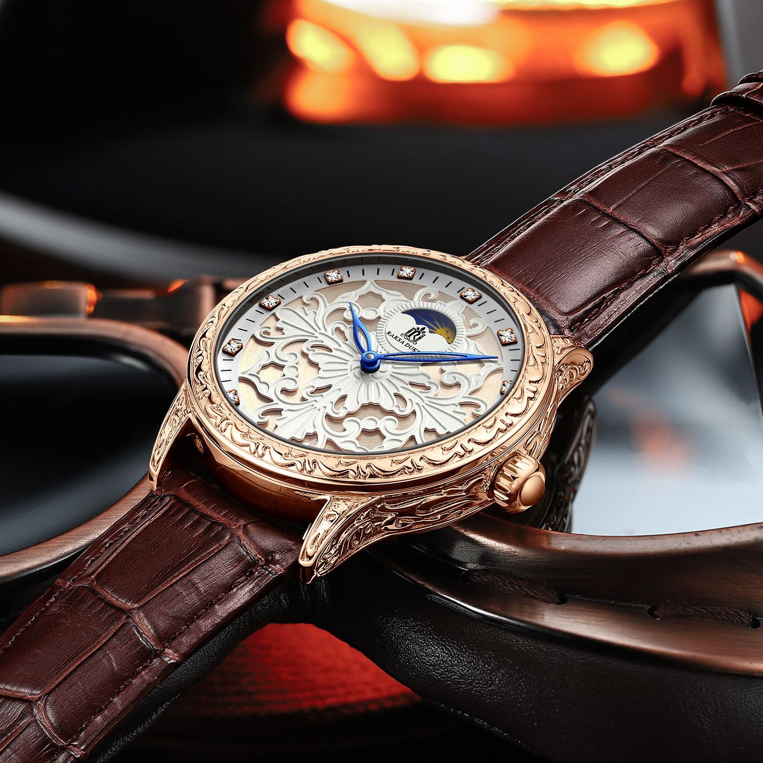 Ceas barbatesc de mana Raksa Duke Mecanic Automatic Elegant Luxury Analog Piele fotografia produsului View 3 L