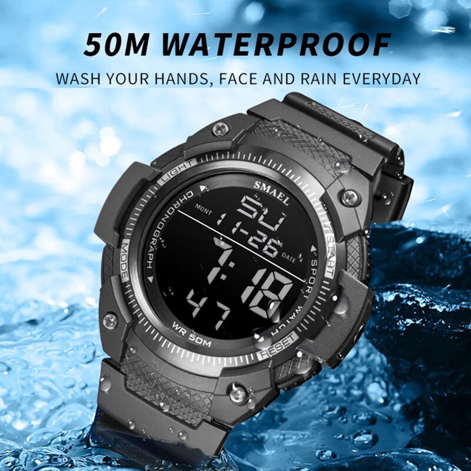 Ceas barbatesc Smael Digital Casual Sport Alarma Rezistent la apa fotografia produsului View 5 L
