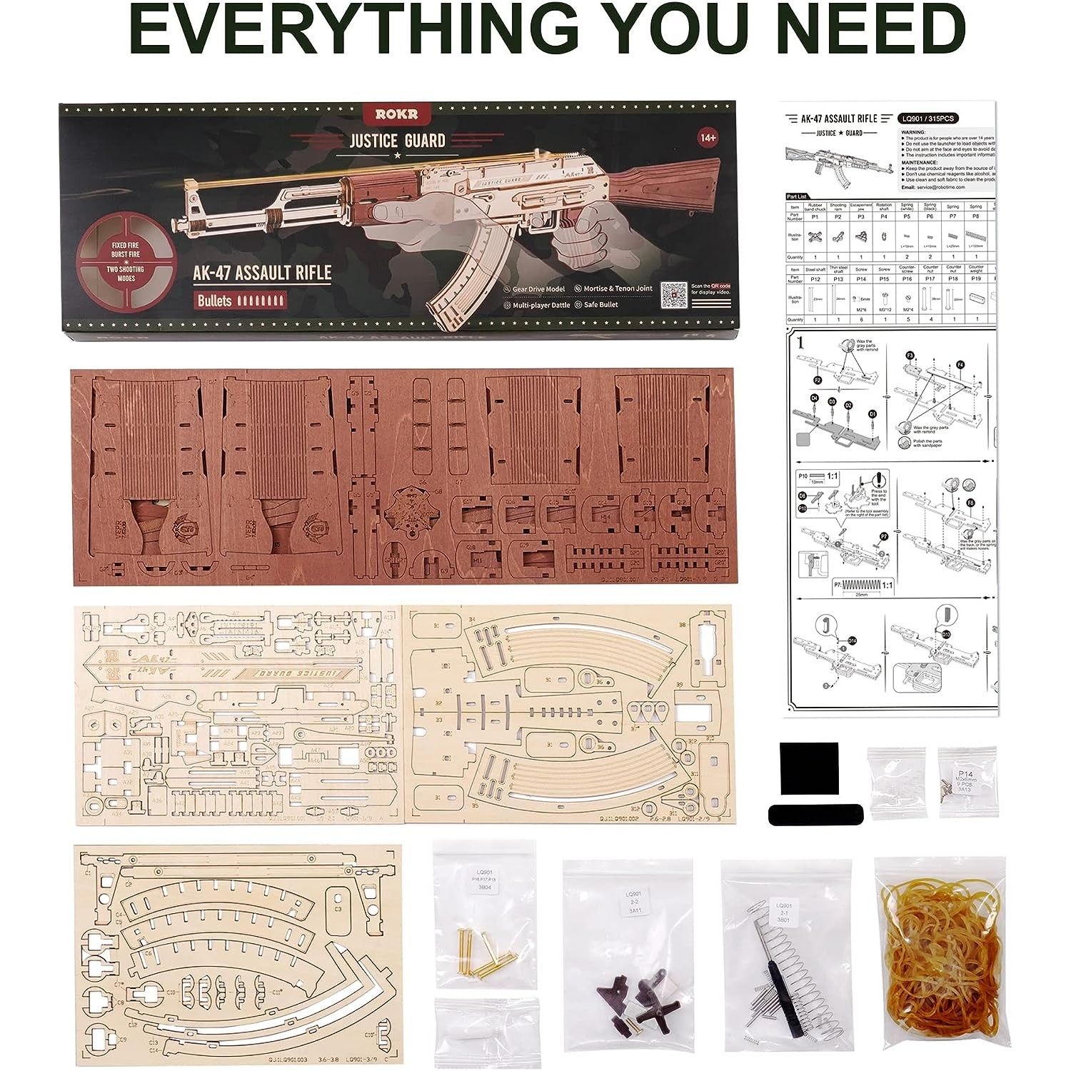 Puzzle 3D, Mitraliera AK-47, ROKR, Lemn, 315 piese fotografia produsului View 6 L