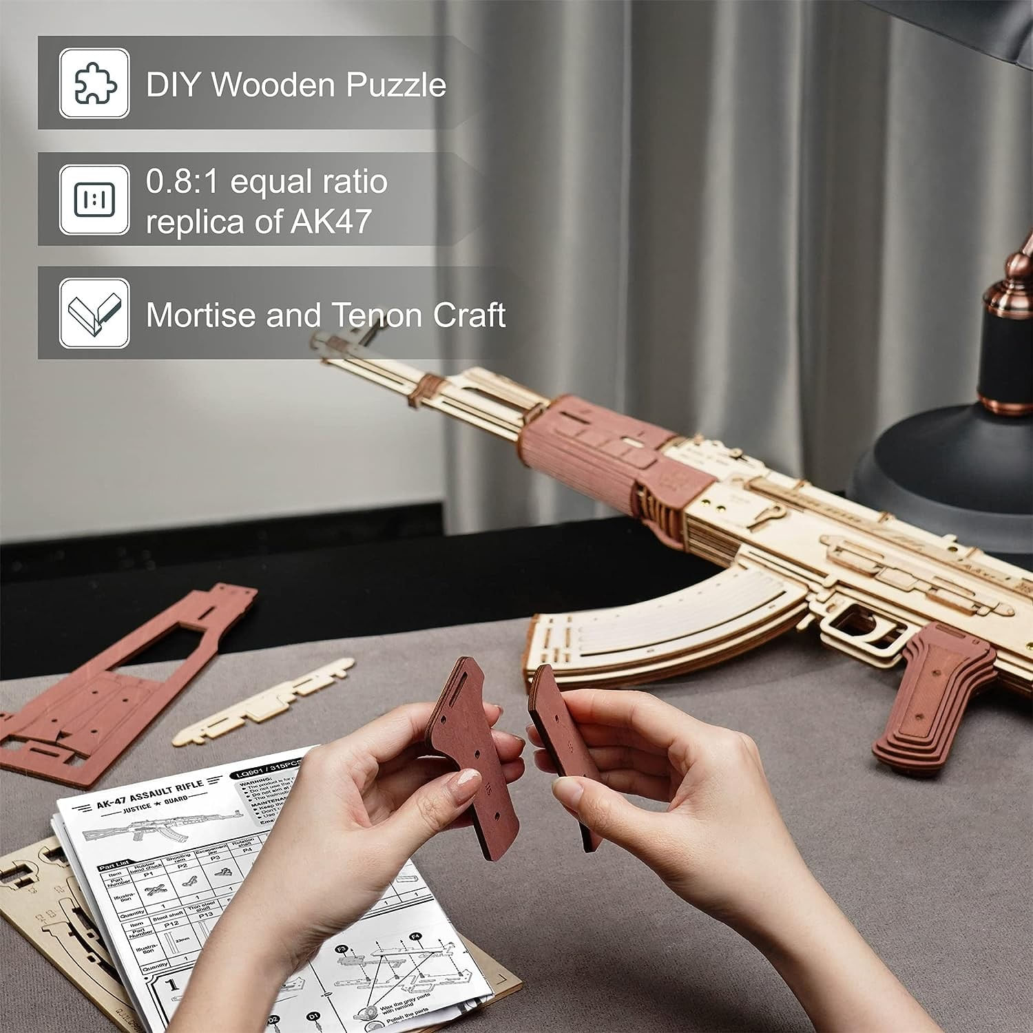 Puzzle 3D, Mitraliera AK-47, ROKR, Lemn, 315 piese fotografia produsului View 4 L