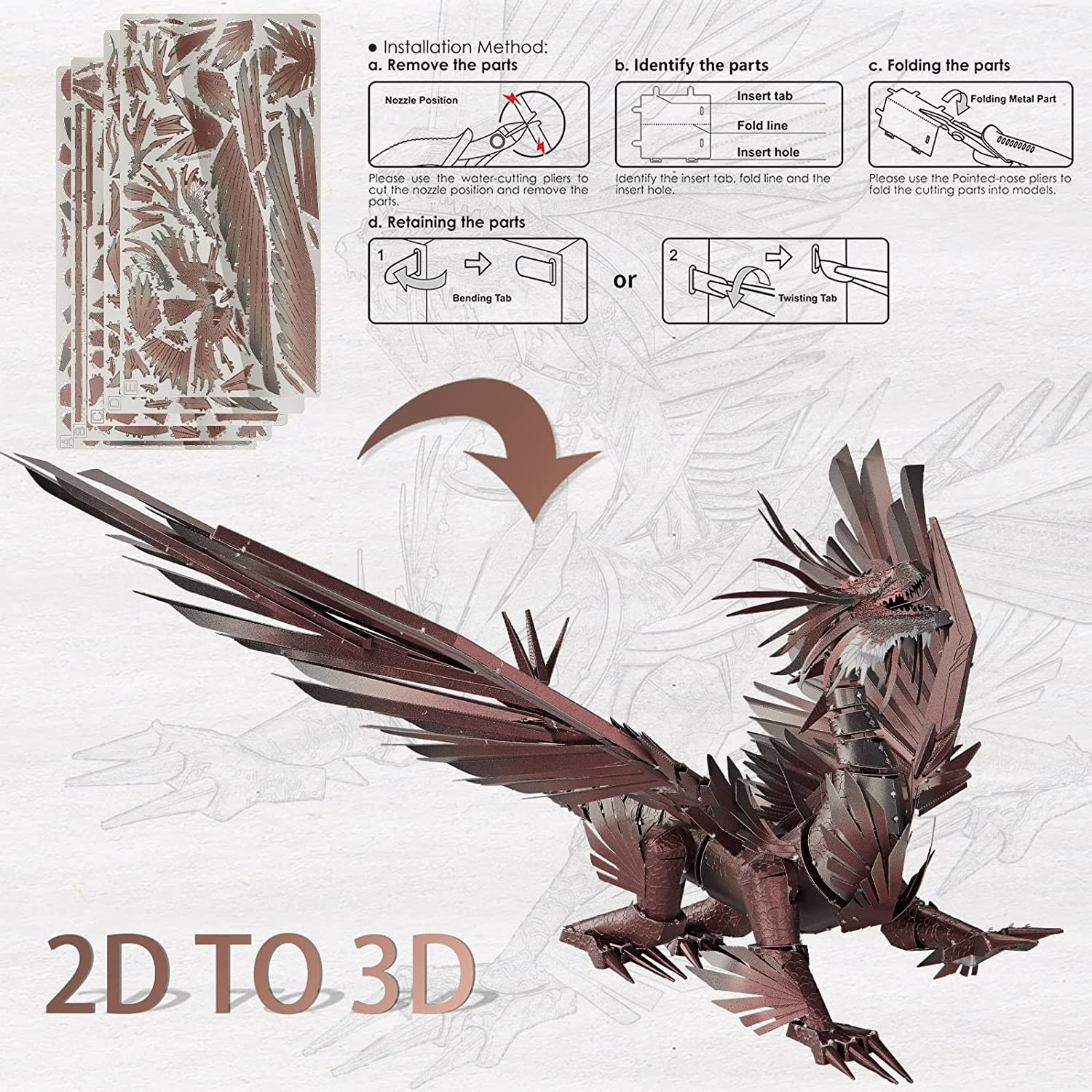 Puzzle 3D Piececool, Dragonul HELLSTROM, Metal, 203 piece fotografia produsului View 4 L
