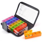 Cutie pastile cu geanta de depozitare, organizator medicamente cu 4 compartimente pe zi, 7 zile, 19 x 14 x 3.5 cm fotografia produsului