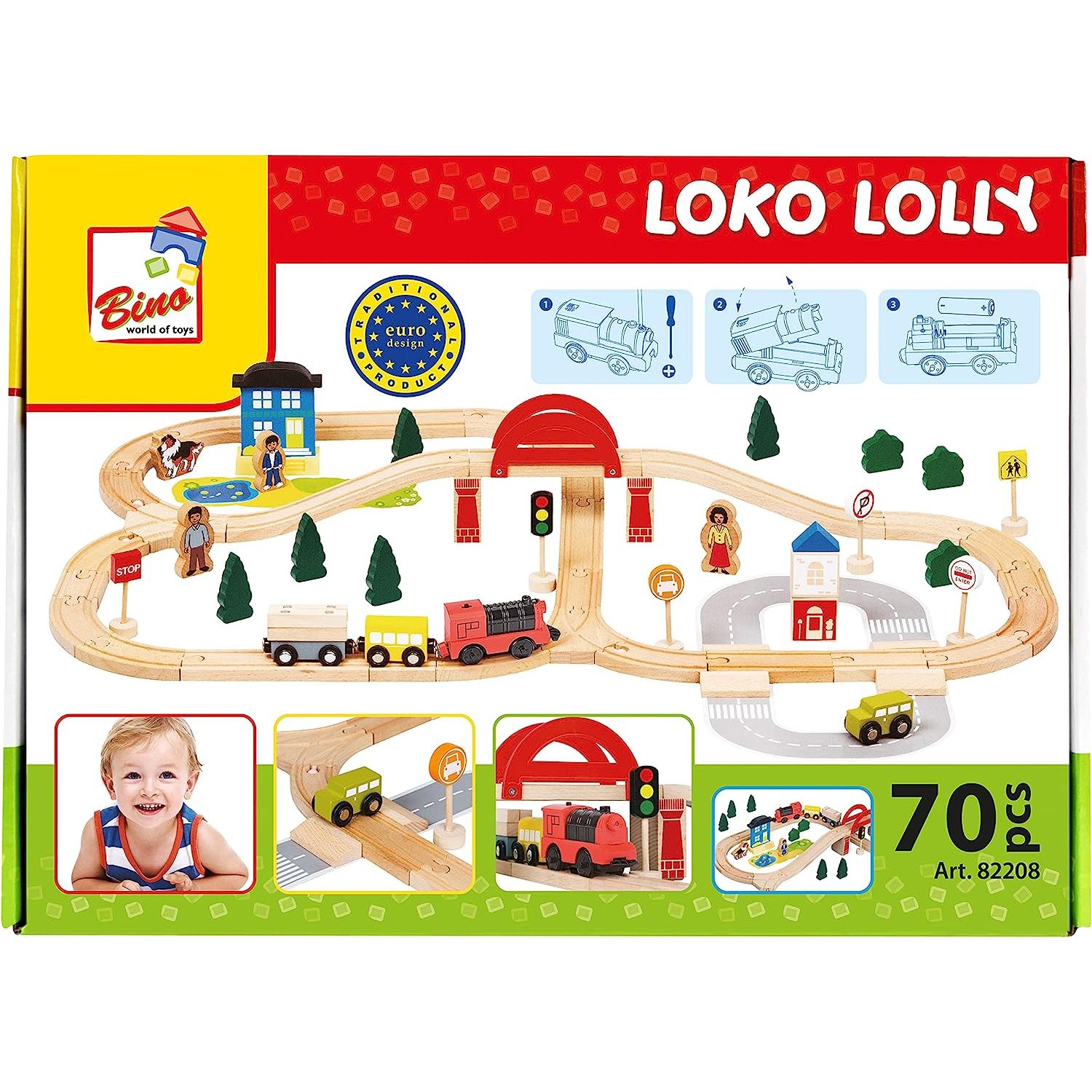 Set Bino Trenulet din Lemn cu 70 Piese fotografia produsului