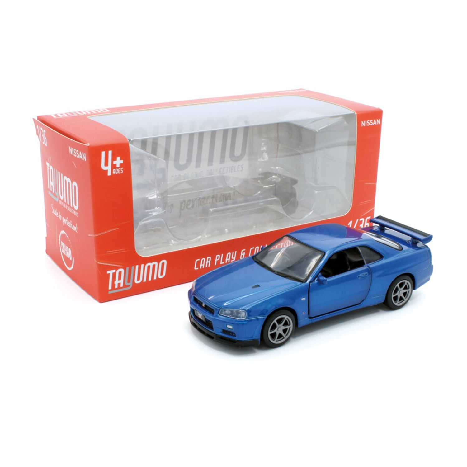 Macheta auto Tayumo Nissan GT&minus;R34 V&minus;Spec II,  1:36, Blue fotografia produsului View 4 L