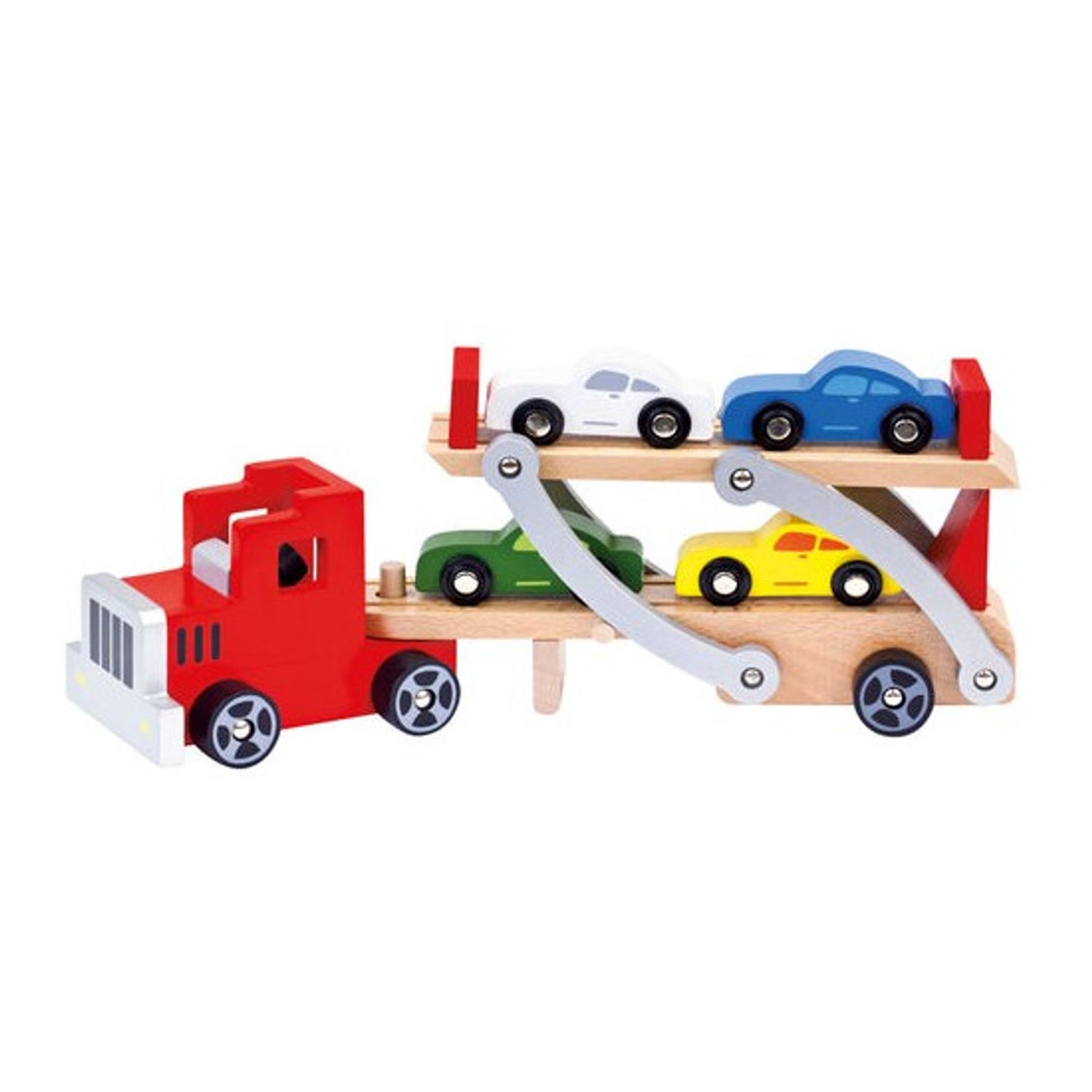 Camion autotransporter din lemn cu 4 masinute fotografia produsului View 2 L
