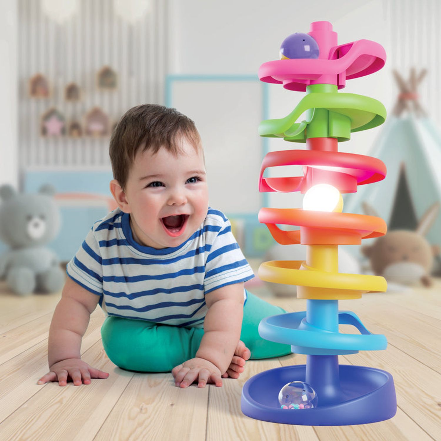 Turn cu minge luminoasa Spiral Tower Brightball 10 elemente Quercetti fotografia produsului View 2 L