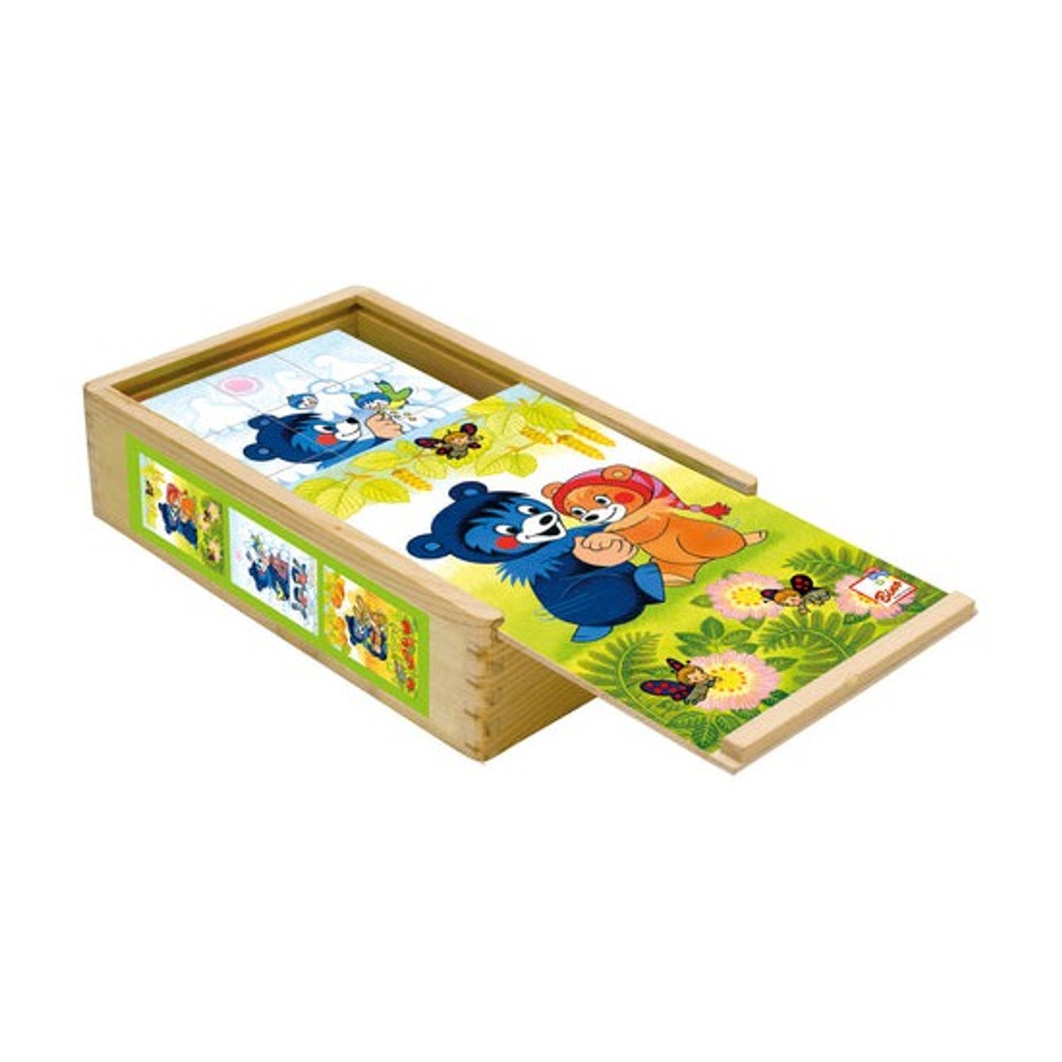 Puzzle cuburi din lemn Baribal, Bino Multicolor fotografia produsului