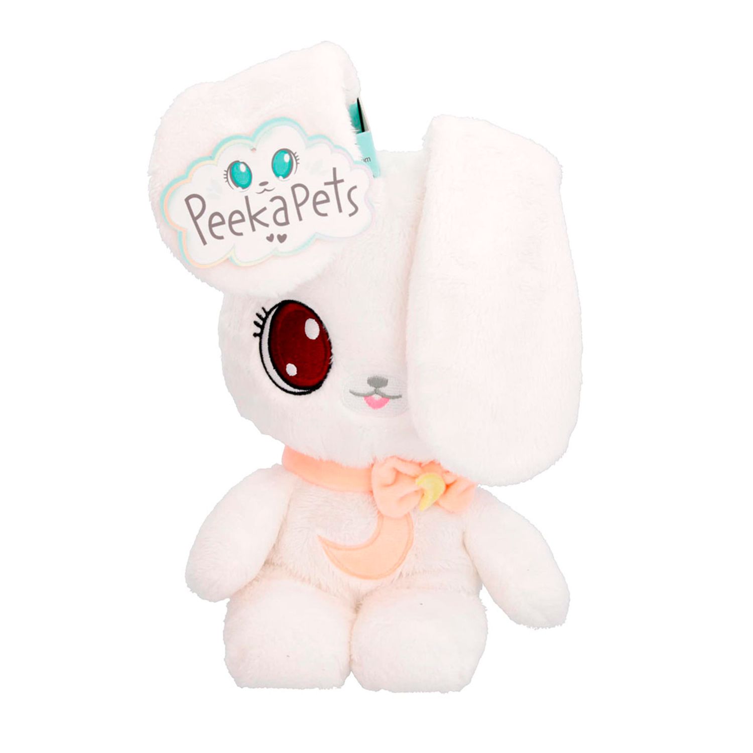 Jucarie de plus Peekapets Iepuras alb cu urechi mobile 28 cm fotografia produsului