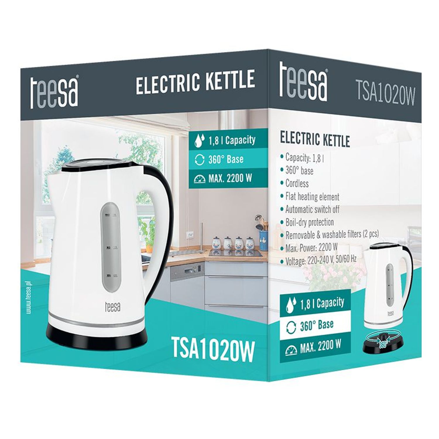 Fierbator Electric Cordless 1.8l Alb Teesa fotografia produsului View 2 L